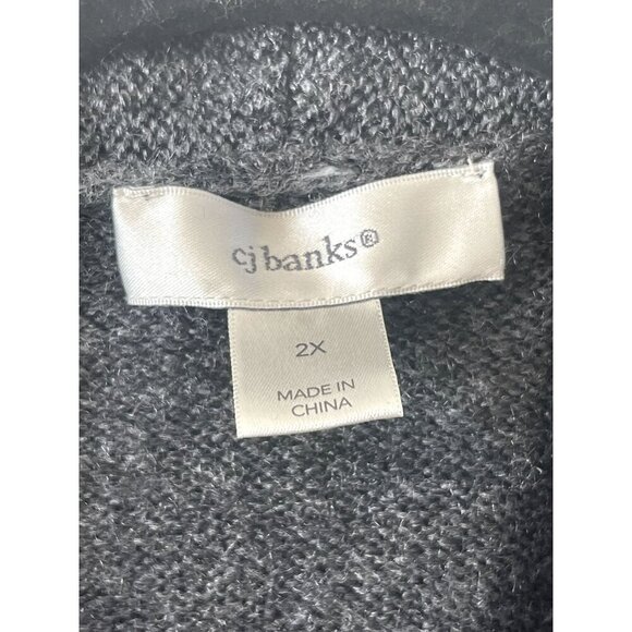 CJ BANKS Open Front Cardigan Dark Gray Stretch Knit 2X Plus Oversized pockets - Picture 3 of 5